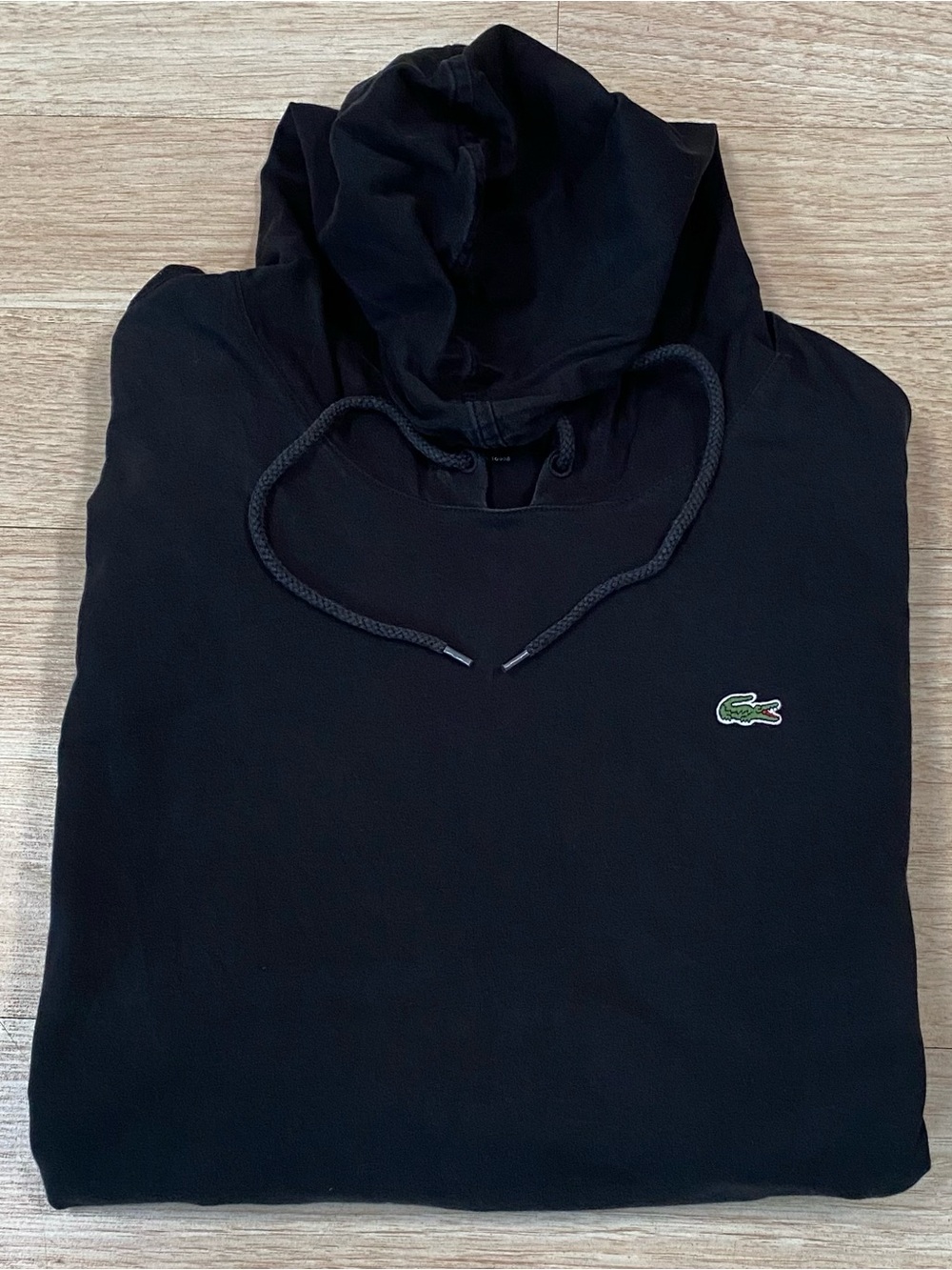 Lacoste Midweight Hoodie Men’s 7 (Fits Large) Black Cotton Pullover Sweatshirt